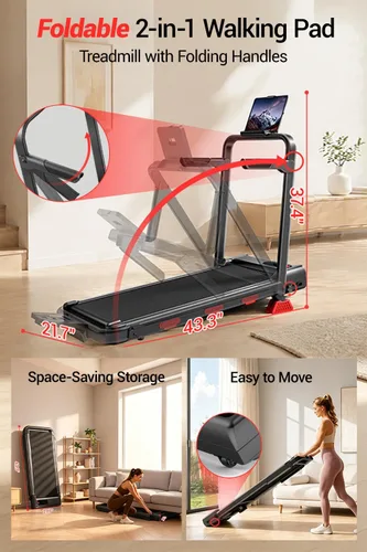 Vista 5 de UMAY Fitness Caminadora inclinada al 15% con barra de mango