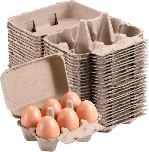 Vista 8 de Media docena de cajas de huevos vintage, paquete de 50 cartones de huevos de pulpa natural en blanco, 6 unidades para huevos de gallina, bandeja