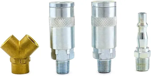 Vista 6 de 1/4 "manguera de línea aérea - Conectores de compresor de aire de 3 vías Divisor de conector en Y Acoplador de liberación rápida Rosca macho/hembra