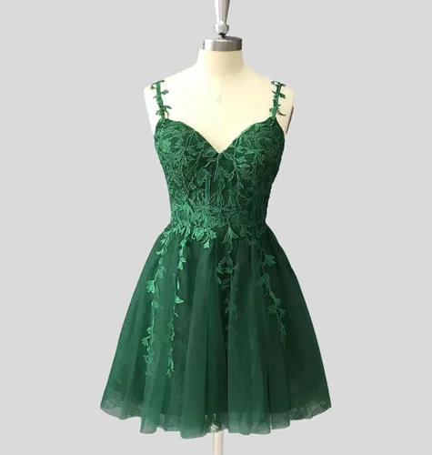 Vista 2 de Tsbridal Vestido corto de tul con tirantes delgados y encaje para adolescentes, vestido corto de tul para baile de graduación, vestido de cóctel
