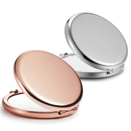 Vista 12 de Espejo compacto para bolso, espejos de maquillaje de bolsillo de metal con aumento de doble cara 1X/2X (redondo, cian) Compact Mirror for Purse
