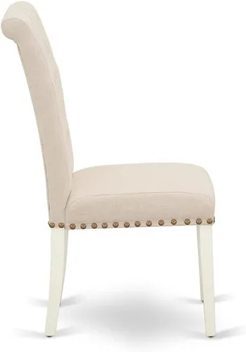 Vista 6 de East West Furniture ANBR3-LWH-02 Juego de mesa de comedor de 3 piezas contiene una mesa de comedor redonda con pedestal y 2 sillas tapizadas de tela