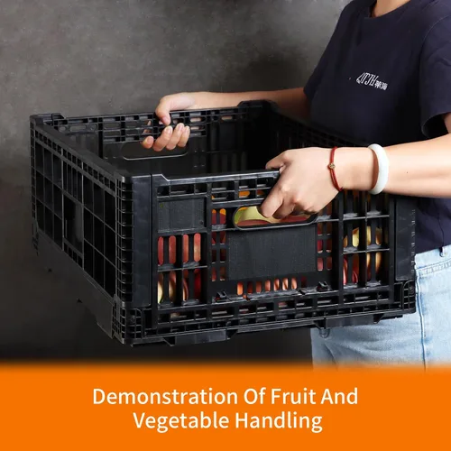 Vista 4 de Contenedor de almacenamiento plegable, 52 litros, caja de almacenamiento de plástico negro resistente para transferencia, cajas de leche