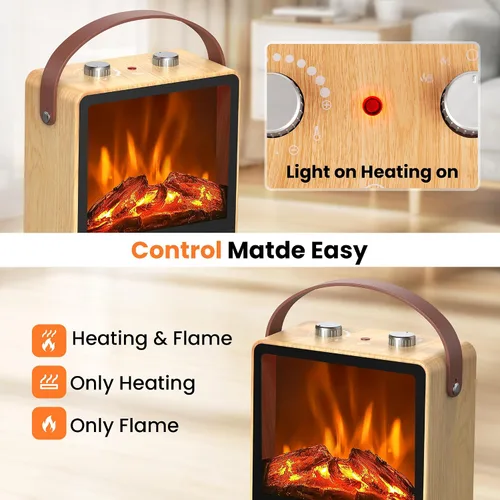 Vista 2 de Riseon - Calefactor eléctrico de chimenea para uso en interiores, 1500 W/750 W, calefactor de espacio con llama LED 3D, protección de doble