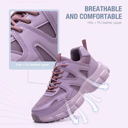 Vista 2 de Zapatos de seguridad para mujer y hombre, con puntera de acero, ligeros, transpirables, morados, negros, zapatos de trabajo, zapatos industriales