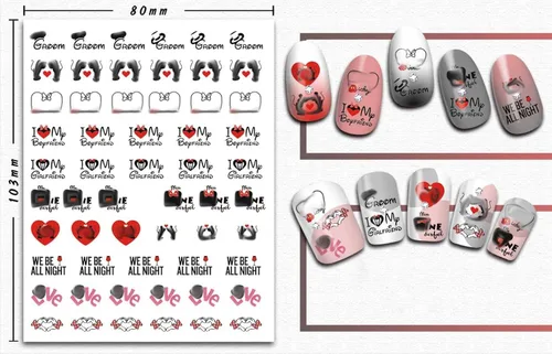 Vista 4 de Calcomanías de uñas para San Valentín, 3D autoadhesivas, lindas calcomanías de uñas, calcomanías románticas de amor, corazón de dibujos animados