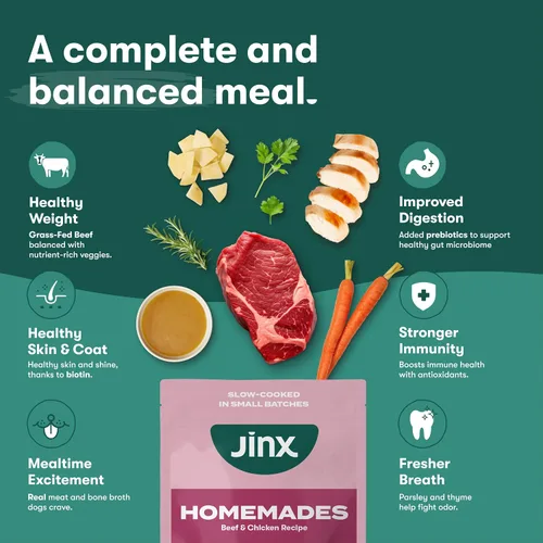 Vista 3 de Jinx Alimento húmedo para perros sin granos de carne de res, hecho en casa, paquete de 6, 9 onzas