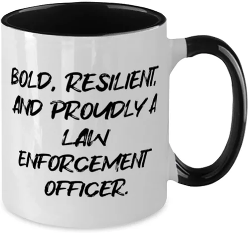 Vista 2 de Motivational Law enforcement officer Gifts, BOLD, Best Birthday Two Tone 11oz Mug Gifts For Men Women From Friends, Funny cop gifts, Gag gifts for
