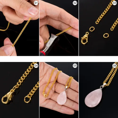 Vista 3 de TecUnite Collar de cadena de eslabones chapados en oro de 33 pies de 0.059 in con 30 anillos de salto, 20 cierres de langosta para hombres