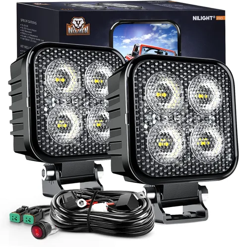 Vista 11 de Nilight 2 unidades de focos LED ámbar cuadrados de 3 pulgadas y 15W con EMC integrado, haz de luz de inundación para iluminación todoterreno, luz