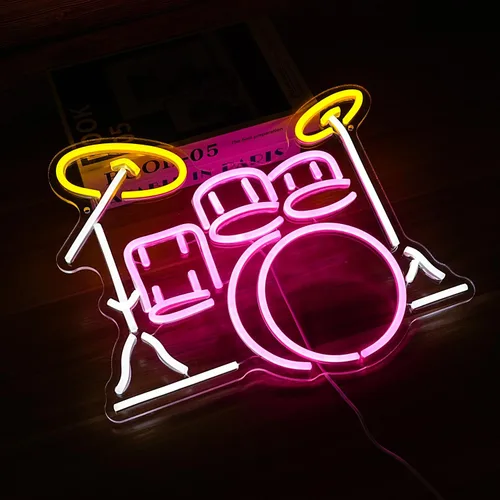 Vista 5 de Señal de Juego de Tambores de Neón Regulable Luz de Neón LED Vibrante para Amantes de la Música Decoración de Pared para Dormitorio Estudio Bar Luz