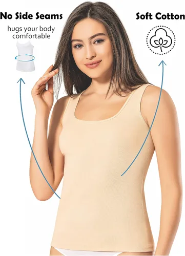 Vista 15 de VAVONNE Camiseta sin mangas tipo camisola para mujer, toda de algodón, aireada, suave y cómoda