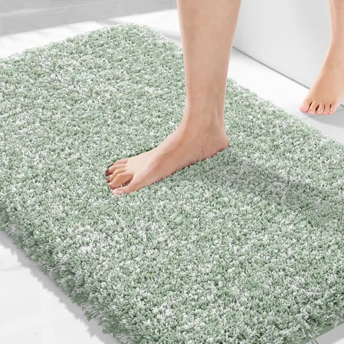Vista 44 de Yimobra Alfombras de baño en negro y blanco antideslizantes lavables, tapetes de baño ultra suaves y absorbentes de agua, alfombra de ducha suave