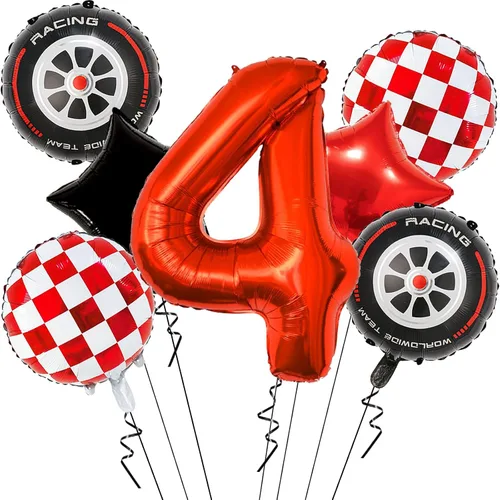 Vista 10 de Globos de auto de carreras para decoración de cumpleaños – Globos rojos de Mylar número 1 de 40 pulgadas – Globos rojos de aluminio rojo