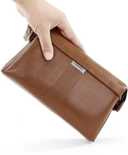 Vista 4 de SIMU - Bolso de mano para hombre, de piel auténtica, de gran capacidad, suave