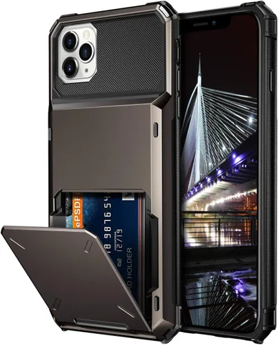 Vista 12 de Vofolen Funda protectora para iPhone 11, 4 tarjetas, ranura para identificación, puerta abatible, bolsillo oculto, antiarañazos, doble capa