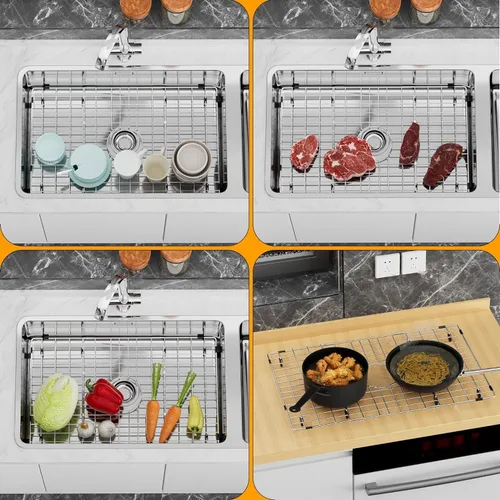 Vista 9 de Rejilla de fregadero grande, protector de fregadero para fregadero de cocina, 18-1/8 pulgadas de largo x 13-3/8 pulgadas de ancho, rejilla