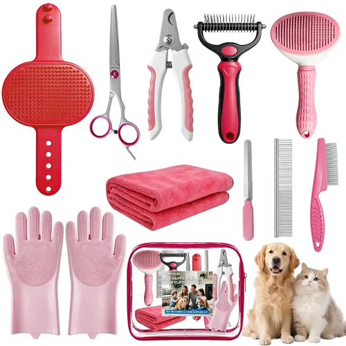 Vista 8 de 11 Piece Dog Grooming Kit - Hair, Nail, Massage Bath Supplies For Pets Cats Blue