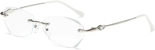 Vista 8 de TERAISE Gafas de lectura sin marco para mujer con bloqueo de luz azul, lentes sin montura de corte de diamante de moda