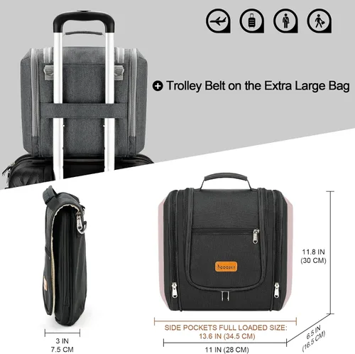 Vista 6 de COOSKY Neceser de viaje colgante extragrande para mujeres y hombres, bolsa de higiene, kit organizador de baño y ducha con soportes de banda
