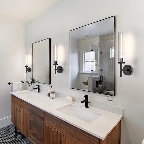 Vista 6 de Apliques de pared modernos en negro con cableado integrado, aplique de pared de 21'' con textura estriada para baño, aplique de pared