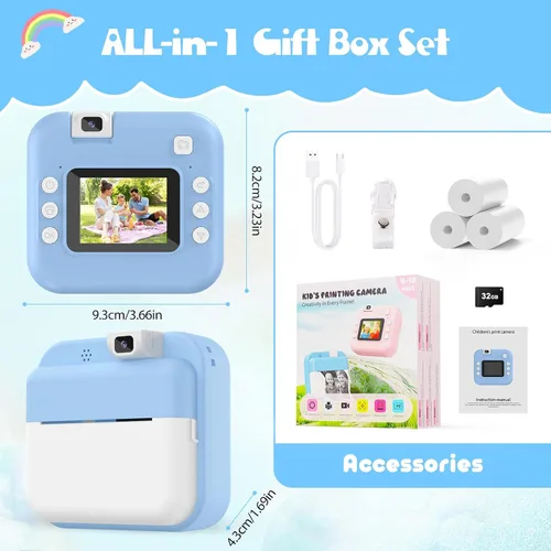 Vista 8 de Cámara para niños con impresión instantánea: cámara digital con lente abatible, regalo de cumpleaños para niños y niñas, fotos de impresión