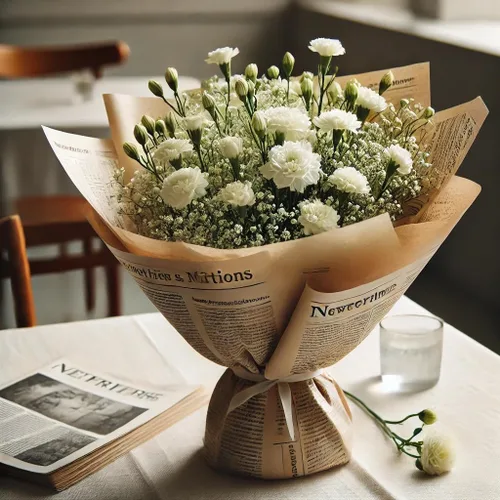 Vista 2 de RUSPEPA 20 hojas de papel de regalo para flores de periódico Kraft, papel reversible para ramos florales, diseño de papel de noticias Kraft