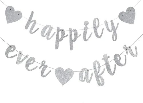 Vista 10 de Cartel de Happy Ever After, decoración de compromiso con purpurina dorada para despedida de soltera, fiesta de boda, fotomatón, banderines cursivos