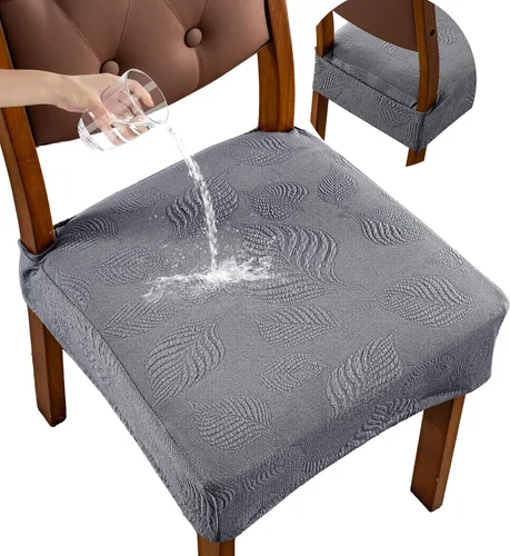 Vista 38 de Genina Juego de 2 fundas impermeables para sillas de comedor, fundas elásticas de jacquard extraíbles y lavables, sin fundas traseras, color beige