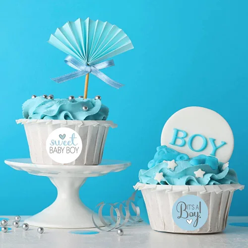 Vista 8 de 270 calcomanías azules para baby shower, 6 diseños, etiquetas circulares autoadhesivas, sellos de sobres de baby shower, calcomanías de caramelo Niño