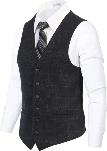 Vista 75 de Gioberti Chaleco de tweed formal de 6 botones para hombres