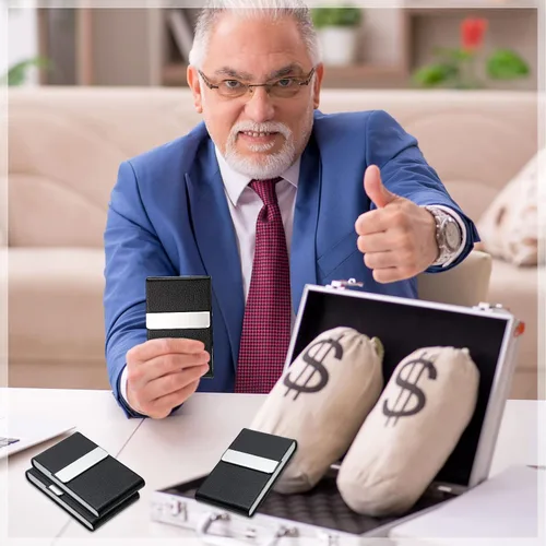 Vista 7 de Yexiya Funda de piel sintética para tarjetas de negocios, con cierre magnético, 6 unidades, para hombres y mujeres, regalos de oficina, color negro