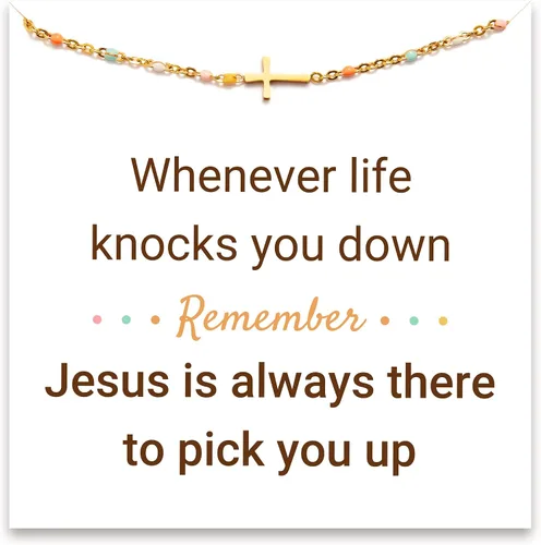 Vista 19 de STORYJEWELLERY Regalos religiosos y cristianos para mujeres, brazaletes con cruz, para bautismo, confirmación y Pascua, regalos para dar aliento a