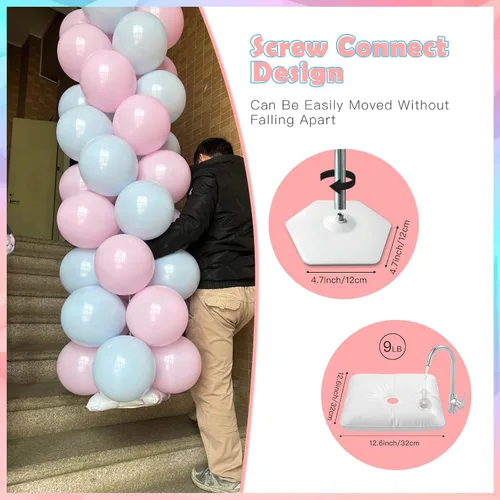 Vista 3 de YALLOVE Soporte de columna para globos, juego de 2 soportes para globos para decoración de fiesta de revelación de género (incluye globos)