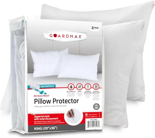Vista 13 de Guardmax Protector de almohada de punto jersey con cremallera tamaño King - Paquete de 6 - 100% impermeable, a prueba de chinches, a prueba de 1