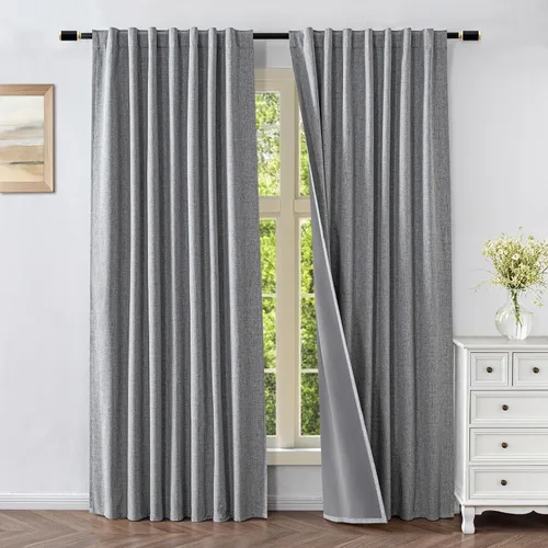 Vista 14 de Cortinas opacas para sala de estar, cortinas 100% opacas de 90 pulgadas de largo, juego de 2 paneles de 2 paneles, con aislamiento térmico, pestaña