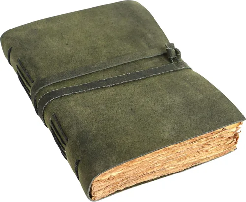 Vista 11 de KomalC Diario de cuero vintage para mujeres y hombres, 8 x 6 pulgadas, antiguo hecho a mano, con borde de cubierta vintage, cuaderno de bocetos