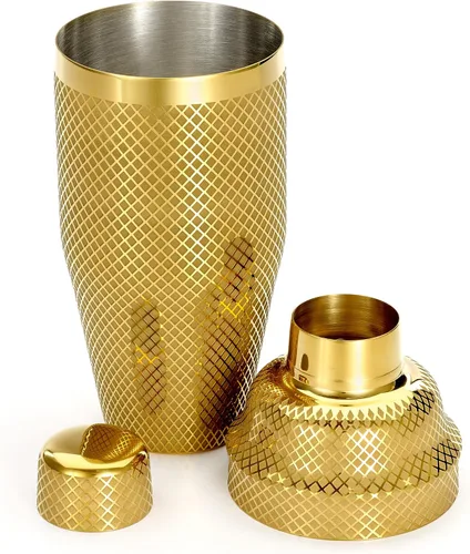 Vista 27 de Barfly Juego de coctelera japonesa de 3 piezas con entramado de diamante (24 onzas/23.7 fl oz), cobre antiguo