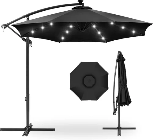 Vista 30 de Best Choice Products Sombrilla de Patio de Mercado Colgante Descentrada con LED Solar de 10 pies para Patio Trasero, Junto a la Piscina, Césped
