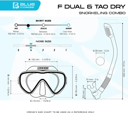 Vista 5 de Cressi Máscara de buceo sin marco de lente única y snorkel seco para esnórquel, buceo, F-Dual y Tao Dry: diseñado en Italia