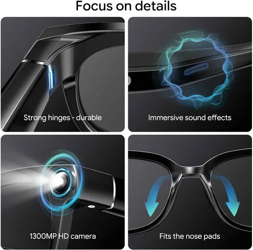 Vista 12 de Gafas inteligentes AI con cámara, video HD de 8 MP y captura de fotos para Gafas de sol para grabación de video, audio de oído abierto, traducción