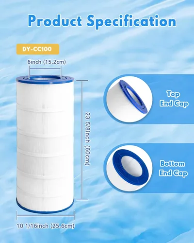 Vista 2 de Cartucho de filtro para piscina PAP100, 3000 GPH, tapas resistentes al cloro, construcción resistente