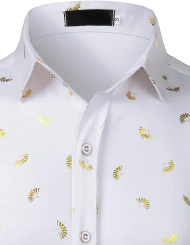 Vista 3 de ZEROYAA Camisas de vestir de manga larga con botones y estampado floral de rosas para hombre