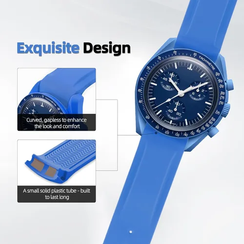 Vista 4 de Correa curvada de silicona sin huecos para hombre, compatible con SpeedmasterRolexSeiko Mission to the