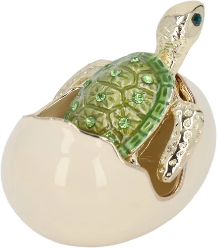 Vista 8 de Caja de baratijas de tortugas, aleación de zinc verde, hecha a mano, de metal, figura de tortugas bebés, caja de joyería para aretes de metal