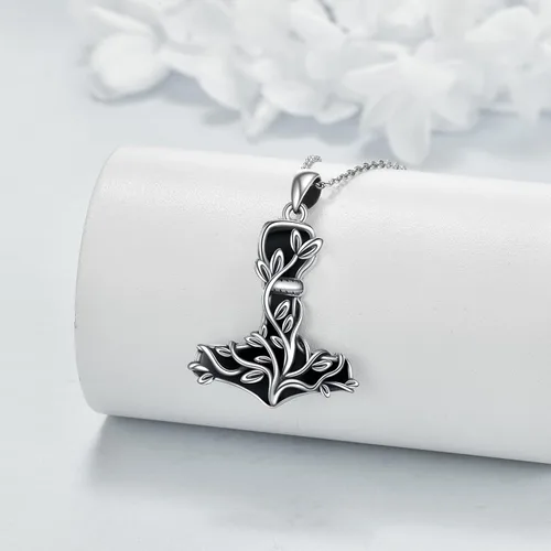 Vista 3 de Thor Hammer Necklace 925 Sterling Silver Mjolnir Tree of Life Pendant Necklace Viking Vegvisir Jewelry for Women wife Mom