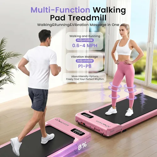 Vista 2 de ANCHEER Walking Pad with Vibration Plate: Under Desk Treadmill with Incline Girly Pink