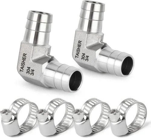 Vista 86 de TAISHER 1 PIEZA Accesorio de Manguera Codo de Acero Inoxidable 304 de 90 Grados - Púa de 1" x Púa de 1" para Combustible/Aire/Líquido/Gas con 2