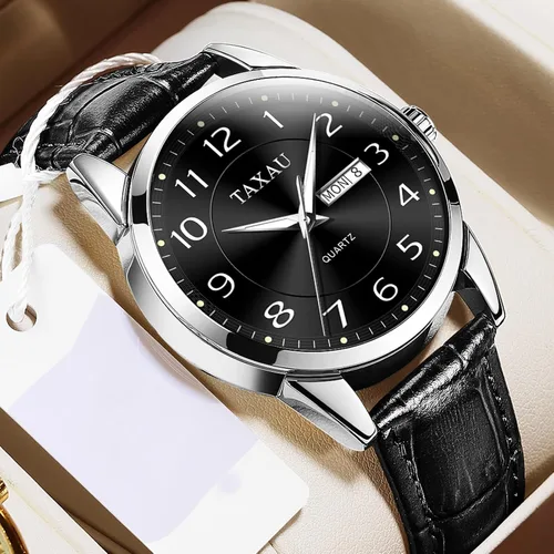 Vista 5 de Mens Leather Watch for Men Waterproof Analog Quartz Mens Watches Dress Minimalist Business Classic Big Face Watches for Men with Date Day