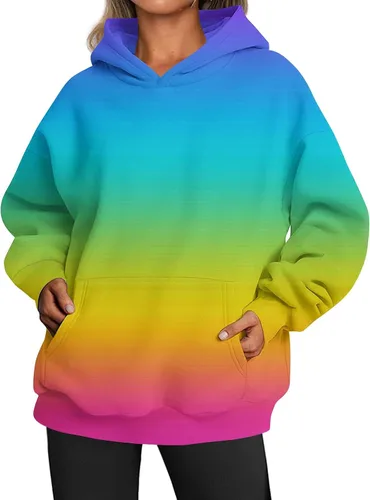 Vista 4 de Sudadera de gran tamaño para mujer, color sólido, cuello redondo, manga larga, holgada, otoñoinvierno, con capucha, talla extra grande